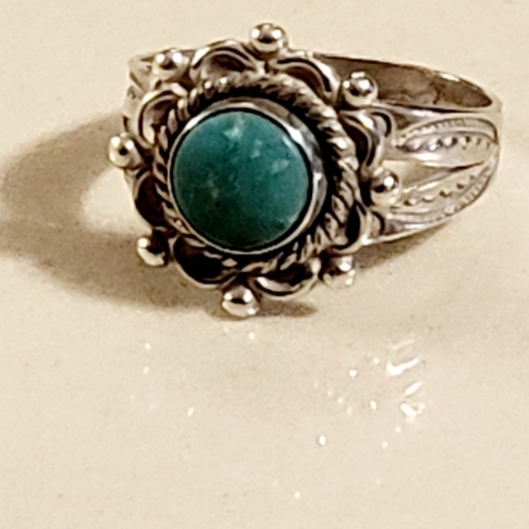 Solid sterling silver bell trading post turquoise ring size 6 - Picture 4 of 6